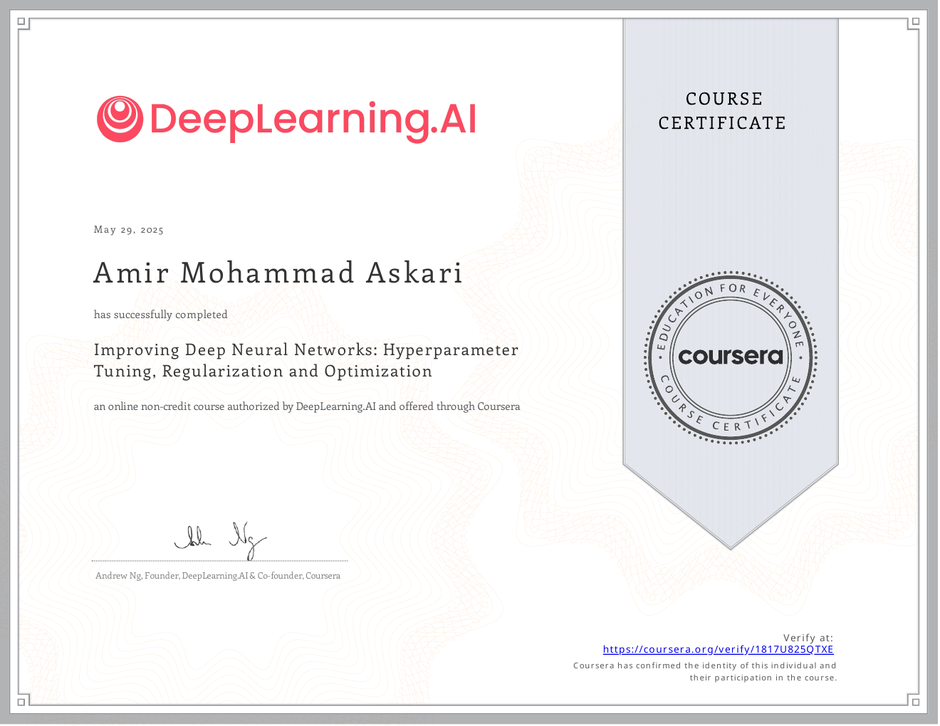 Improving Deep Neural Networks: Hyperparameter Tuning, Regularization and Optimization