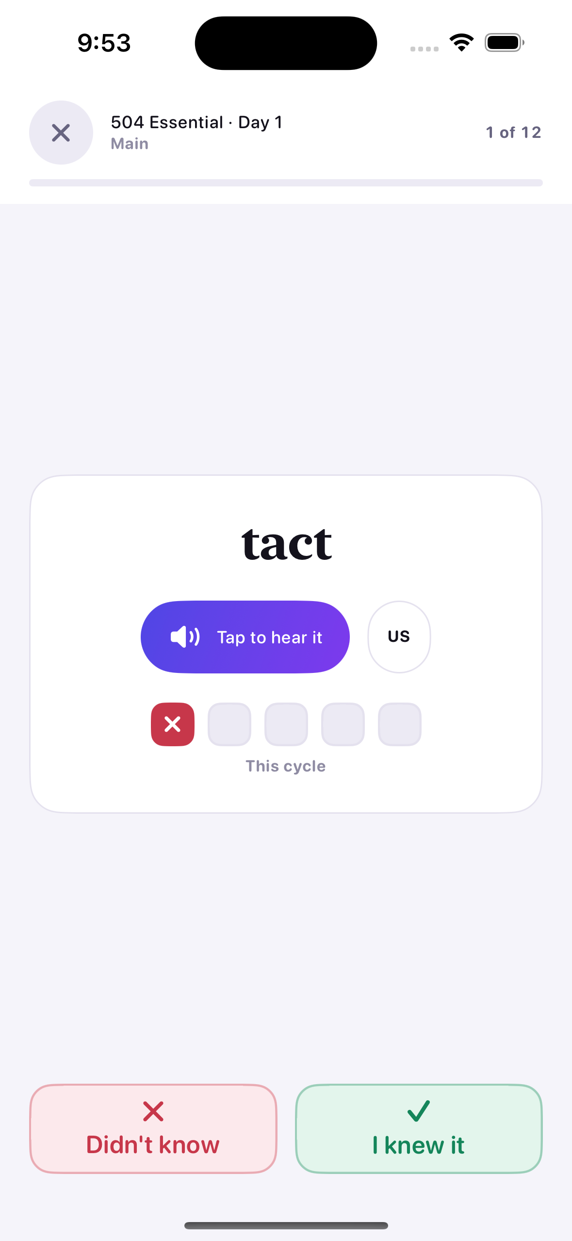 Practice screen in light appearance